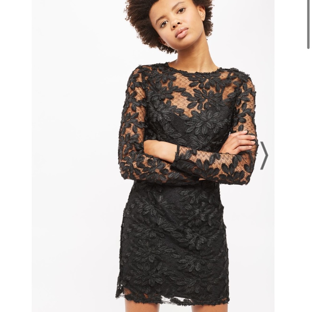 Long Sleeve Leaf Applique Dress Top Shop